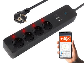 98-421# Inteligentna listwa zasilająca czarna 3m 2xusb+usb-c wifi tuya