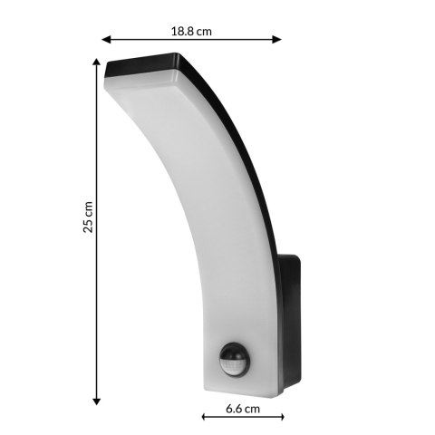 Lampa LED z czujnikiem ruchu Maclean, czujnik ruchu PIR, kolor czarny, 20W, IP65, 2000lm, barwa neutralna biała (4000K) MCE512 B