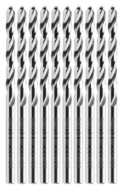 Wiertła do metalu Baildon BASIC DIN 338 RN NWKa 3,3 mm, HSS (S), 65-36 mm, wielokrotność 10 Wiertła do metalu Baildon BASIC DIN 338 RN NWKa 3,3 mm, HSS (S), 65-36 mm, wielokrotność 10