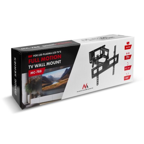 Uchwyt do TV Maclean, max VESA 400x400, 32-75", 50kg, reg.kąta w pionie i poziomie, profil 80-380mm, czarny, MC-788