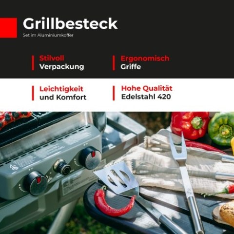 AD 6729 Sztućce do grilla ? zestaw w aluminiowej walizce