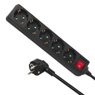 Listwa zasilająca Maclean, Przedłużacz 5 gniazd, Z wyłącznikiem, Czarny, Typ niemiecki, 3500W, 1.4m, MCE226G