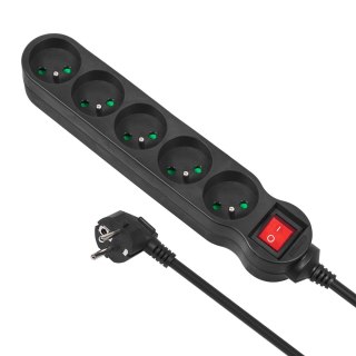 Listwa zasilająca Maclean, przedłużacz 5 gniazd, z wyłącznikiem, czarny, 2300W, 3m, MCE184