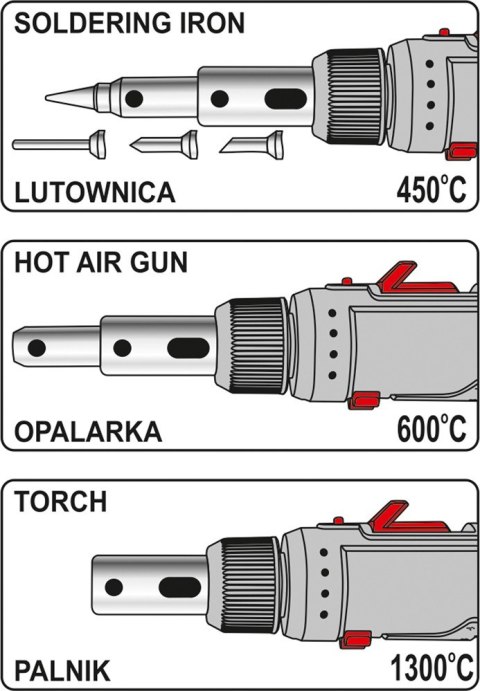 LUTOWNICA GAZOWA 3IN1 Z AKCESORIAMI Z ZAPŁONEM PIEZO LUTOWNICA GAZOWA 3IN1 Z AKCESORIAMI Z ZAPŁONEM PIEZO