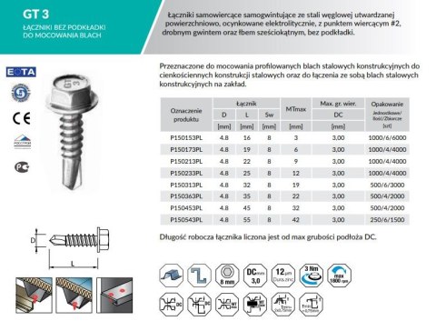 WKRĘT SAMOWIERCĄCY GT3 4.8*19MM RAL9005 WKRĘT SAMOWIERCĄCY GT3 4.8*19MM RAL9005