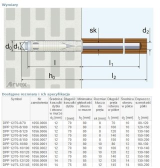 DYBEL DWUROZPOROWY DO MONTAŻU PARAPETÓW DPP 12/70-08/070