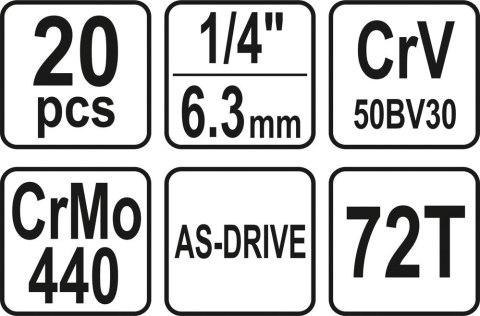 ZESTAW NARZĘDZIOWY 1/4'' 20 CZĘŚCI XS ZESTAW NARZĘDZIOWY 1/4'' 20 CZĘŚCI XS