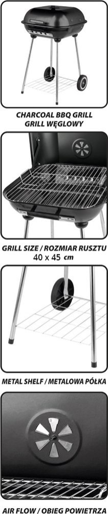 GRILL OGRODOWY Z POKRYWĄ, RUSZT 40*45CM. GRILL OGRODOWY Z POKRYWĄ, RUSZT 40*45CM.