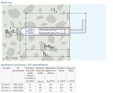 DYBEL UNIVERSALNY Z HAKIEM KĄTOWYM GXHK 6MM DYBEL UNIVERSALNY Z HAKIEM KĄTOWYM GXHK 6MM