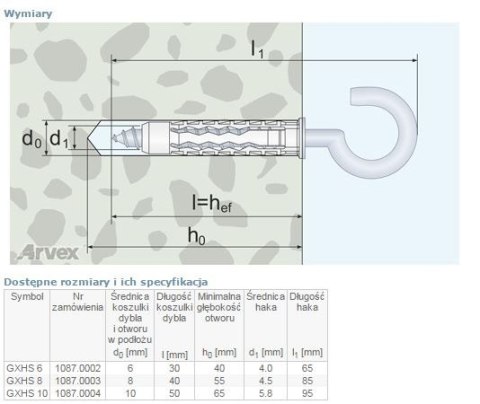 DYBEL UNIVERSALNY Z HAKIEM SUFITOWYM GXHS 6MM DYBEL UNIVERSALNY Z HAKIEM SUFITOWYM GXHS 6MM