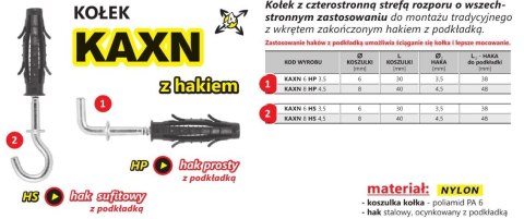 KOŁEK ROZPOROWY WSZECHSTRONNY KAXN 6 HAK PROSTY 3.5/P KOŁEK ROZPOROWY WSZECHSTRONNY KAXN 6 HAK PROSTY 3.5/P