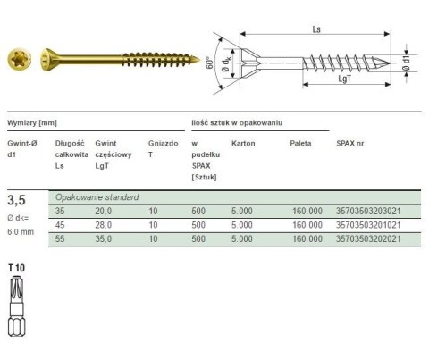 WKRĘT DO PODŁÓG/DESEK OCYNK ŻÓŁTY TX 3.5*45MM SPAX WKRĘT DO PODŁÓG/DESEK OCYNK ŻÓŁTY TX 3.5*45MM SPAX