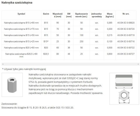 NAKRĘTKA SZEŚCIOKĄTNA SPAWALNA B15 L=50MM NAKRĘTKA SZEŚCIOKĄTNA SPAWALNA B15 L=50MM