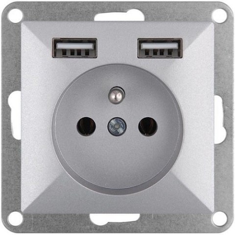 PERŁA GNIAZDO POJEDYŃCZE P/T Z/U 2*USB 2A, 5V SREBRNY PERŁA GNIAZDO POJEDYŃCZE P/T Z/U 2*USB 2A, 5V SREBRNY