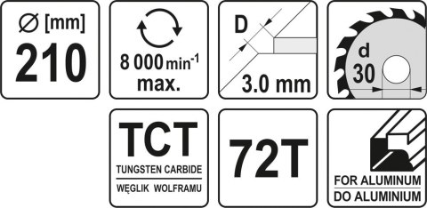 TARCZA WIDIOWA DO ALUMINIUM 210*30MM 72 ZĘBY TARCZA WIDIOWA DO ALUMINIUM 210*30MM 72 ZĘBY