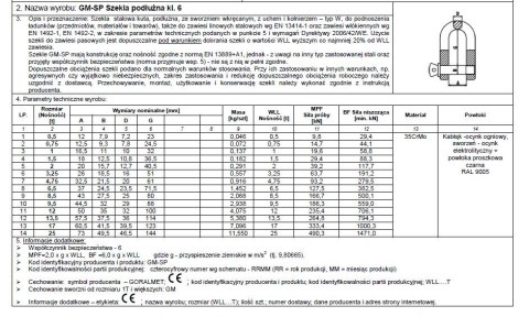 SZEKLA PODŁUŻNA KL.6 GM-SP 8.5T WLL SZEKLA PODŁUŻNA KL.6 GM-SP 8.5T WLL