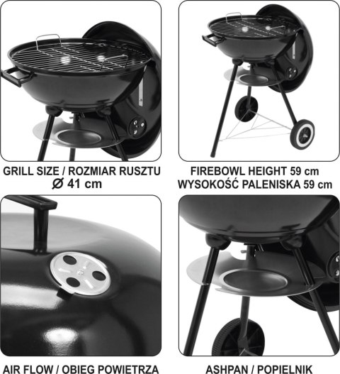 GRILL WĘGLOWY OKRĄGŁY Z POKRYWĄ 41CM GRILL WĘGLOWY OKRĄGŁY Z POKRYWĄ 41CM