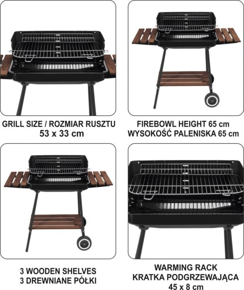 GRILL WĘGLOWY Z PÓŁKAMI, RUSZT 53*33CM GRILL WĘGLOWY Z PÓŁKAMI, RUSZT 53*33CM