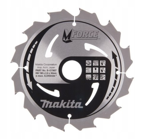 PIŁA TARCZOWA DO DREWNA M-FORCE 190*30MM 12Z PIŁA TARCZOWA DO DREWNA M-FORCE 190*30MM 12Z
