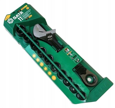 ZESTAW KLUCZ NASTAWNY 8'' Z GRZECHOTKĄ PASS THRU+ 10 NASADEK ZESTAW KLUCZ NASTAWNY 8'' Z GRZECHOTKĄ PASS THRU+ 10 NASADEK