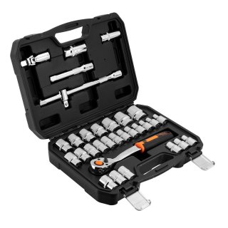 Klucze nasadowe 1/2", zestaw 32 szt., CrV