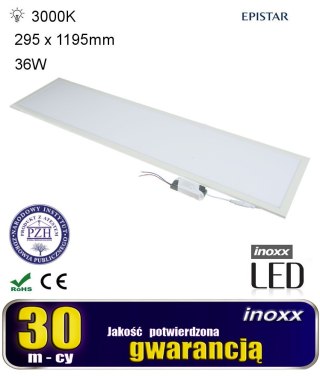Panel led sufitowy 120x30 36w lampa slim kaseton 3000k ciepły+ ramka natynkowa