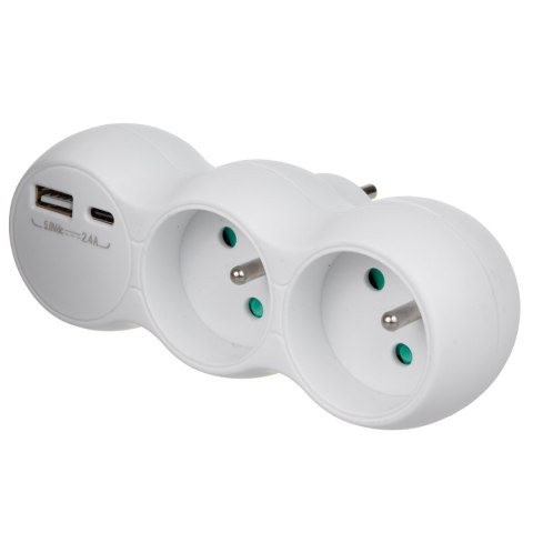 Gniazdko prądowe Maclean, rozgałęźnik z 2 gniazdami, 2x USB A/C, typu E, 2x16A, MCE339 E Gniazdko prądowe Maclean, rozgałęźnik z 2 gniazdami, 2x USB A/C, typu E, 2x16A, MCE339 E