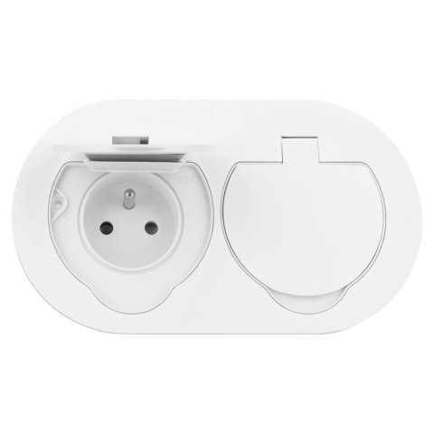 Hermetyczne gniazdo elektryczne podwójne, owalne, IP55, 2x2P+Z(French), białe Hermetyczne gniazdo elektryczne podwójne, owalne, IP55, 2x2P+Z(French), białe