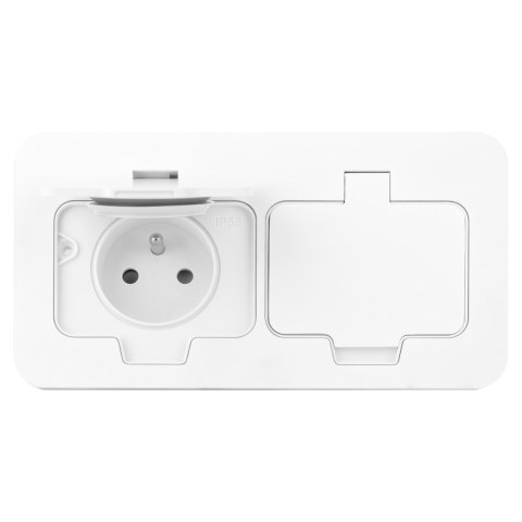 Hermetyczne gniazdo elektryczne podwójne, prostokątne, IP55, 2x2P+Z(French), białe Hermetyczne gniazdo elektryczne podwójne, prostokątne, IP55, 2x2P+Z(French), białe