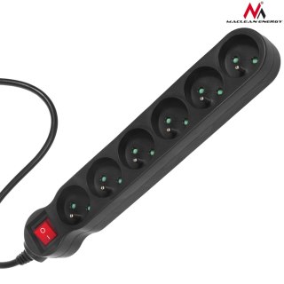 Listwa zasilająca Maclean, przedłużacz, 6 gniazd, z wyłącznikiem, czarny, 2300W, 1.5m, MCE225