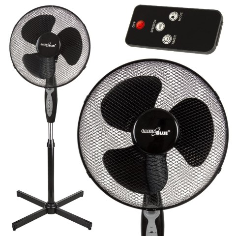 Wentylator podłogowy GreenBlue, 40W, 3 poziomy siły nawiewu, 1.25m wysokości 1,5m przewodu, z pilotem i timerem do 7,5h, GB580