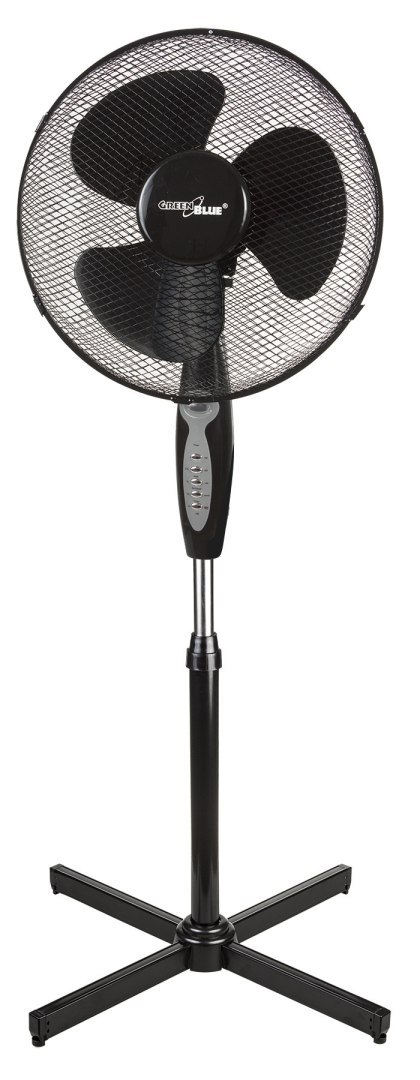 Wentylator podłogowy GreenBlue, 40W, 3 poziomy siły nawiewu, 1.25m wysokości 1,5m przewodu, z pilotem i timerem do 7,5h, GB580