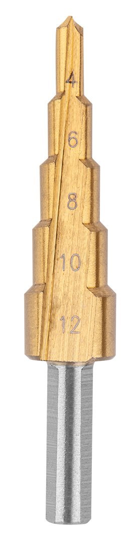 Wiertła stopniowe 4-12, 4-20, 4-32 mm, TiN, zestaw 3 szt. Wiertła stopniowe 4-12, 4-20, 4-32 mm, TiN, zestaw 3 szt.