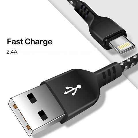 Kabel lightning Maclean, wspierający Fast Charge 2.4A, przesył danych, 5V/2.4A, czarny, dł.1m, MCE472