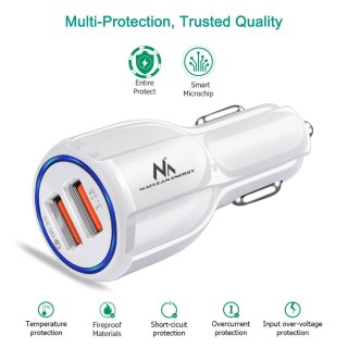 Ładowarka samochodowa Maclean, Qualcomm Quick Charge, QC 3.0 - 5V/3A, 9V/1.8A, 12V/1.6A, Gniazdo 5V/3.1A, Biała, MCE478 W