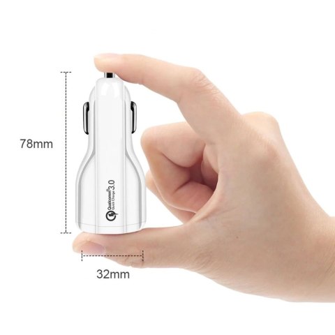Ładowarka samochodowa Maclean, Qualcomm Quick Charge, QC 3.0 - 5V/3A, 9V/1.8A, 12V/1.6A, Gniazdo 5V/3.1A, Biała, MCE478 W