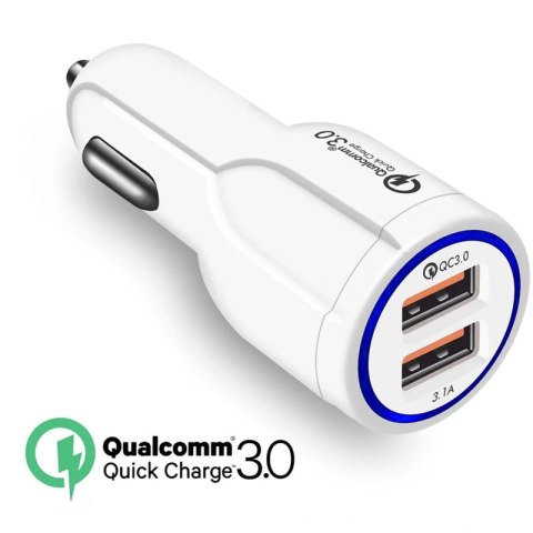 Ładowarka samochodowa Maclean, Qualcomm Quick Charge, QC 3.0 - 5V/3A, 9V/1.8A, 12V/1.6A, Gniazdo 5V/3.1A, Biała, MCE478 W