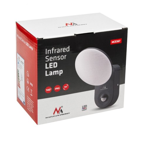 Lampa LED z czujnikiem PIR Maclean, ścienna, z czujnikiem PIR, PC+ALU, 15W, 1100lm, IP65, Neutral White 4000K, szara, MCE367