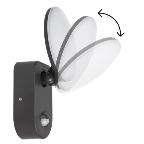 Lampa LED z czujnikiem PIR Maclean, ścienna, z czujnikiem PIR, PC+ALU, 15W, 1100lm, IP65, Neutral White 4000K, szara, MCE367