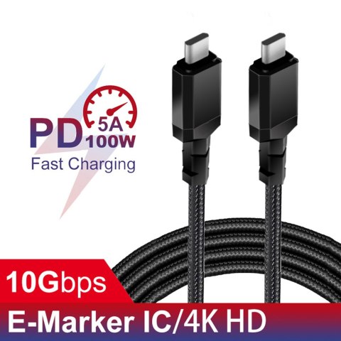 Kabel 2 x USB-C 100W Maclean, wspierający PD, przesył danych do 10Gbps, 5A, czarny, dł. 1m, MCE491
