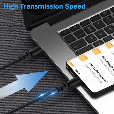 Kabel 2 x USB-C 15W Maclean, wspierający QC 3.0, przesył danych, 3A, czarny, dł. 1m, MCE493