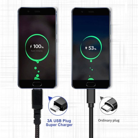 Kabel 2 x USB-C 15W Maclean, wspierający QC 3.0, przesył danych, 3A, czarny, dł. 1m, MCE493