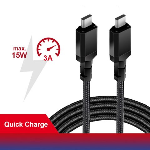 Kabel 2 x USB-C 15W Maclean, wspierający QC 3.0, przesył danych, 3A, czarny, dł. 1m, MCE493